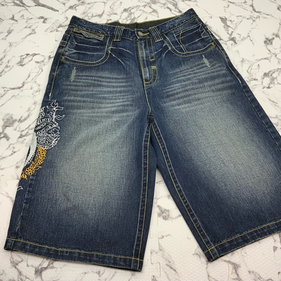 Men's Savage Art Blue Gold Denim Short - Picture 4 of 4
